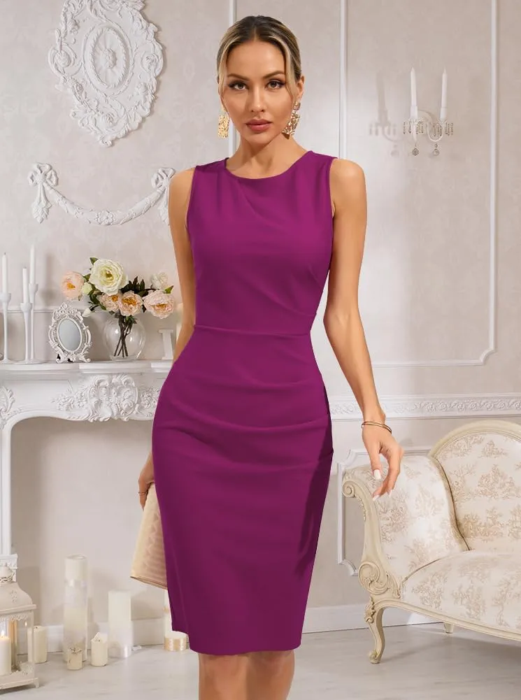 oten Womens Crew Neck Sleeveless Ruched Bodycon Sheath Work Cocktail Party Pencil Dresses