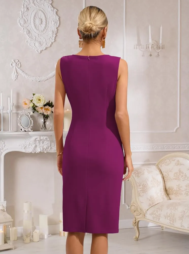 oten Womens Crew Neck Sleeveless Ruched Bodycon Sheath Work Cocktail Party Pencil Dresses