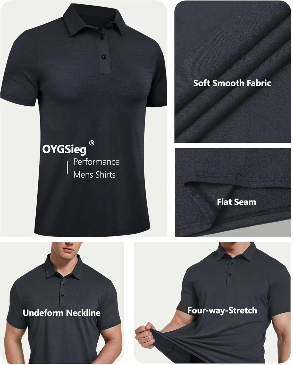 OYGSieg 6 Pack Mens Polo Shirts Performance Short Sleeve Golf Shirt Moisture Wicking Athletic Casual Collared T-Shirt