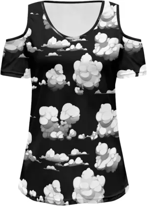 PinUp Angel Women Casual Tops Cut Out Cold Shoulder Short Sleeve T Shirts Fashion Summer Tunic Blouse Shirts