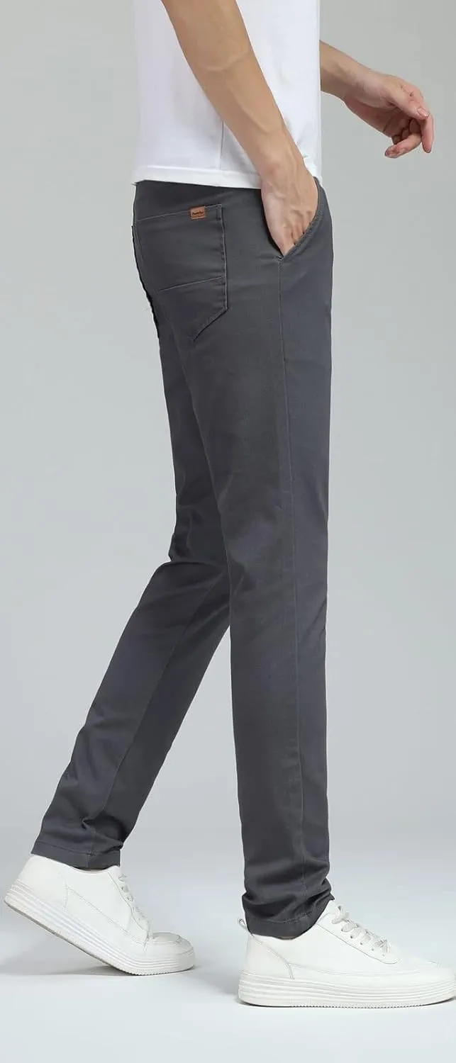 Plaid&Plain Men's Skinny Stretchy Khaki Pants Colored Pants Slim Fit Slacks Tapered Trousers