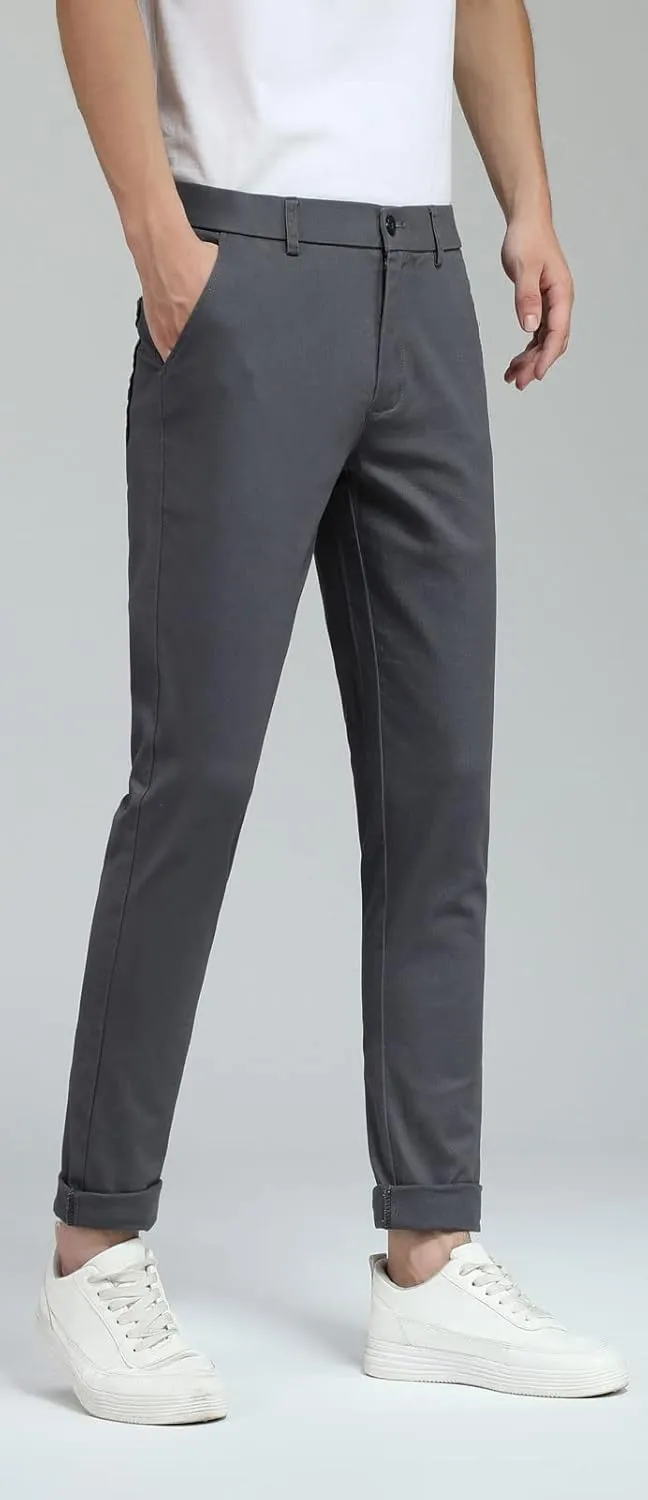Plaid&Plain Men's Skinny Stretchy Khaki Pants Colored Pants Slim Fit Slacks Tapered Trousers