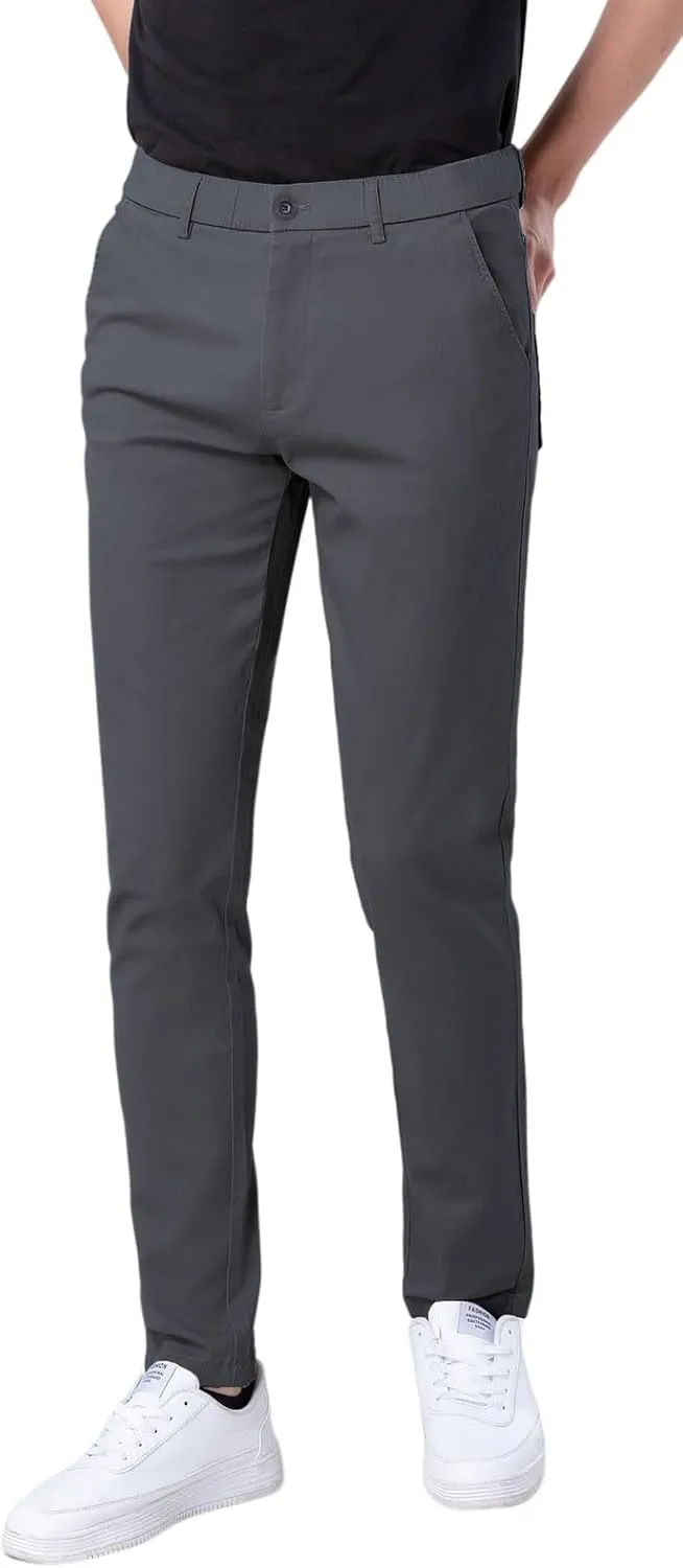 Plaid&Plain Men's Skinny Stretchy Khaki Pants Colored Pants Slim Fit Slacks Tapered Trousers