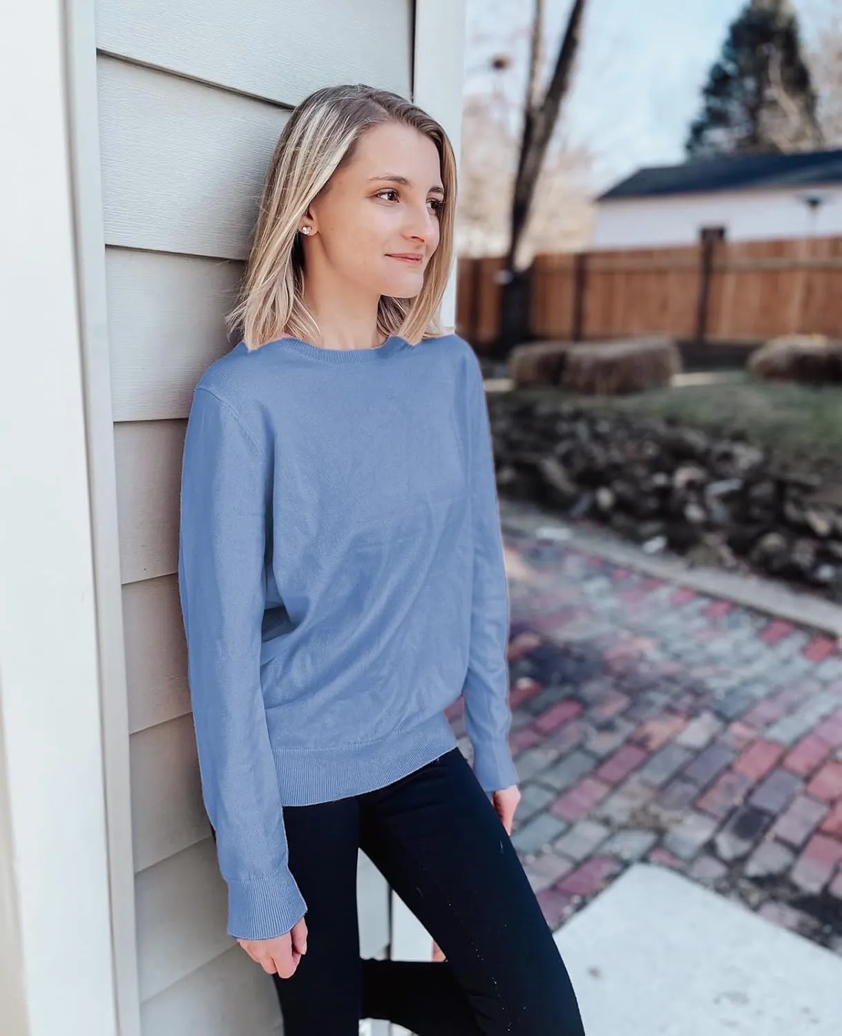 QUALFORT Women's Sweaters Long Sleeve Soft Lightweight Basic Knitted Pullover Sweater