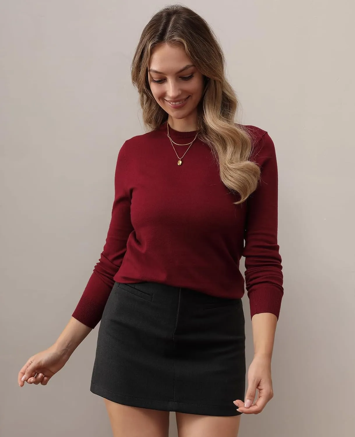 QUALFORT Women's Sweaters Long Sleeve Soft Lightweight Basic Knitted Pullover Sweater