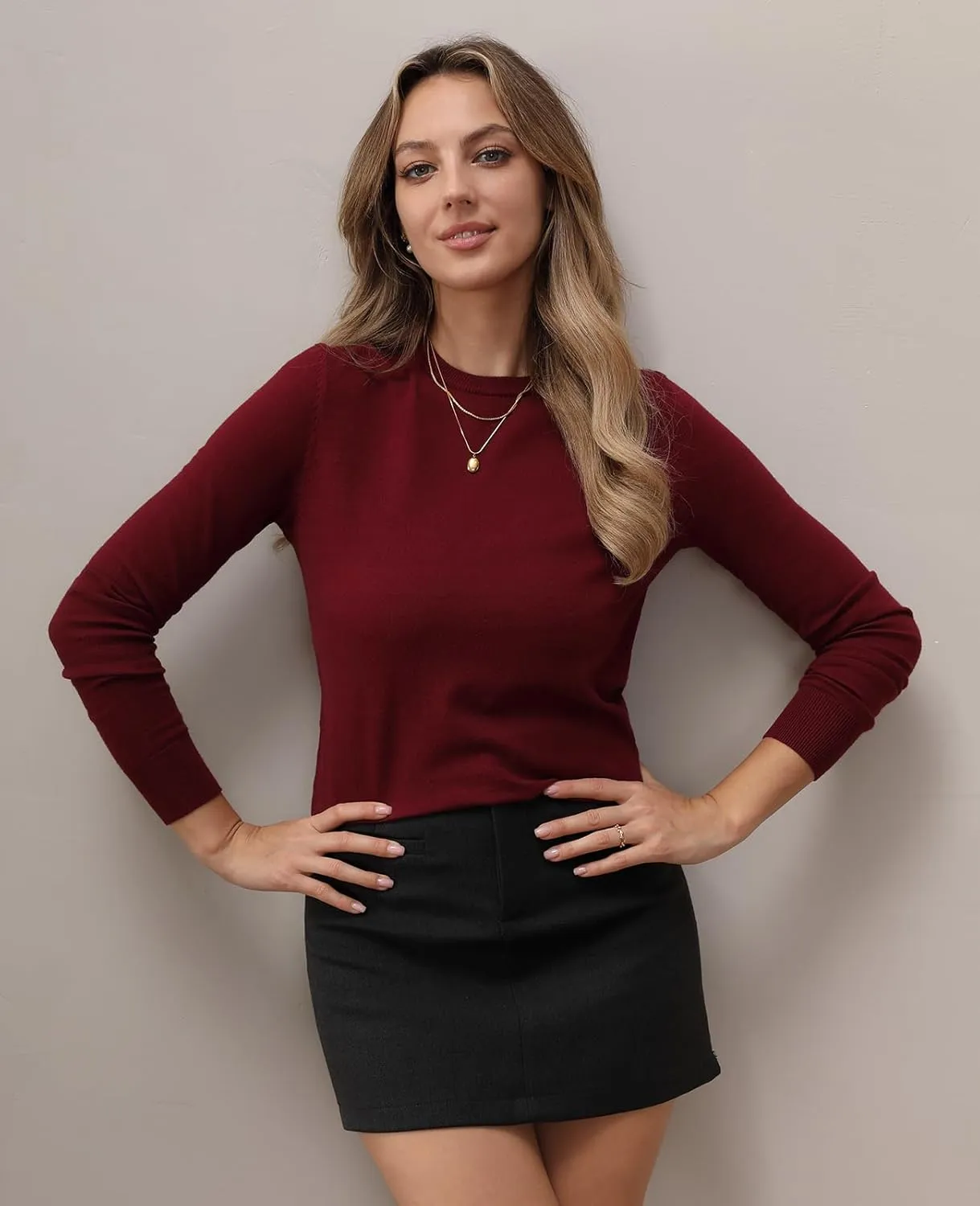 QUALFORT Women's Sweaters Long Sleeve Soft Lightweight Basic Knitted Pullover Sweater