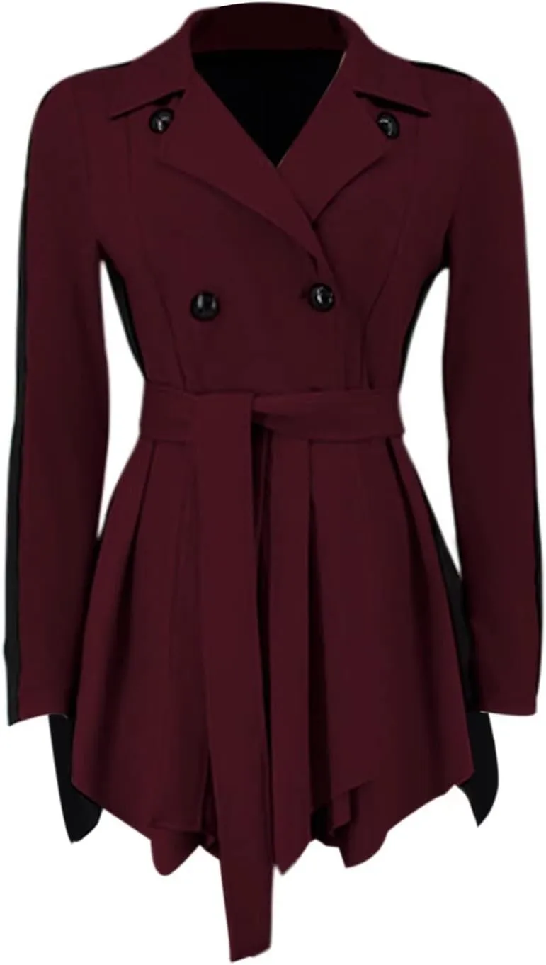 RAMOUG Two Tone Lapel V Neck Double Breasted Peplum Jacket Sexy Belted Blazer Mini Dress