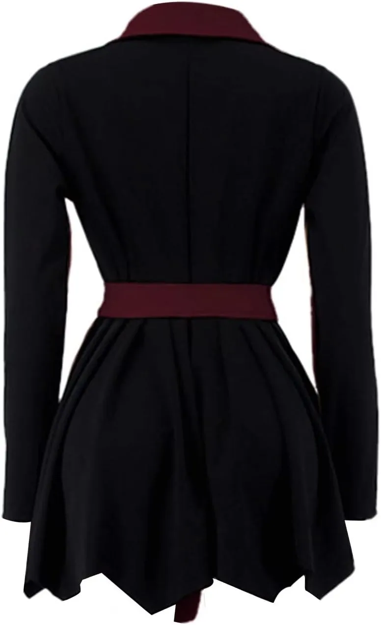 RAMOUG Two Tone Lapel V Neck Double Breasted Peplum Jacket Sexy Belted Blazer Mini Dress