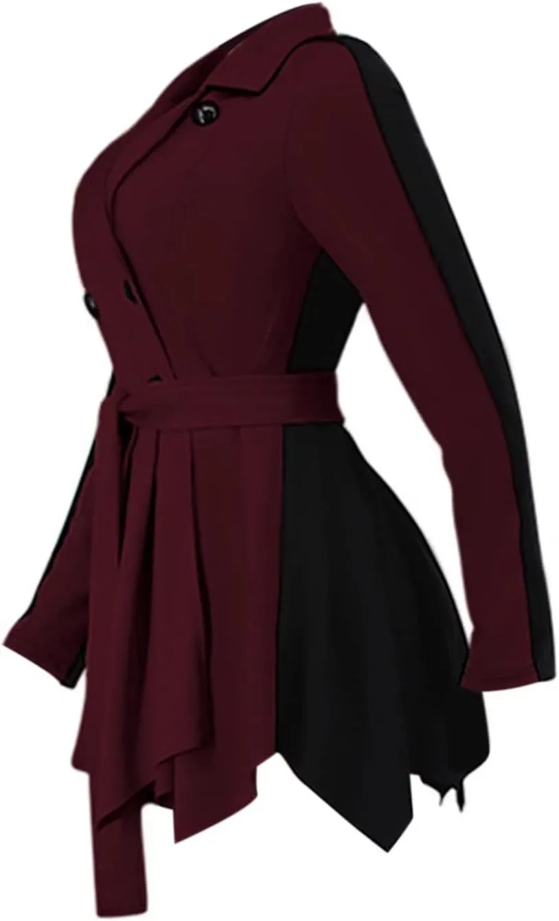 RAMOUG Two Tone Lapel V Neck Double Breasted Peplum Jacket Sexy Belted Blazer Mini Dress