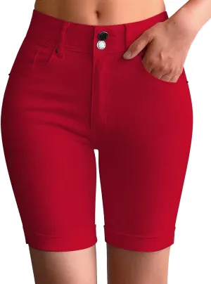 roswear Women's Mid Rise Skinny Butt Lifting Stretchy Bermuda Jeans Shorts