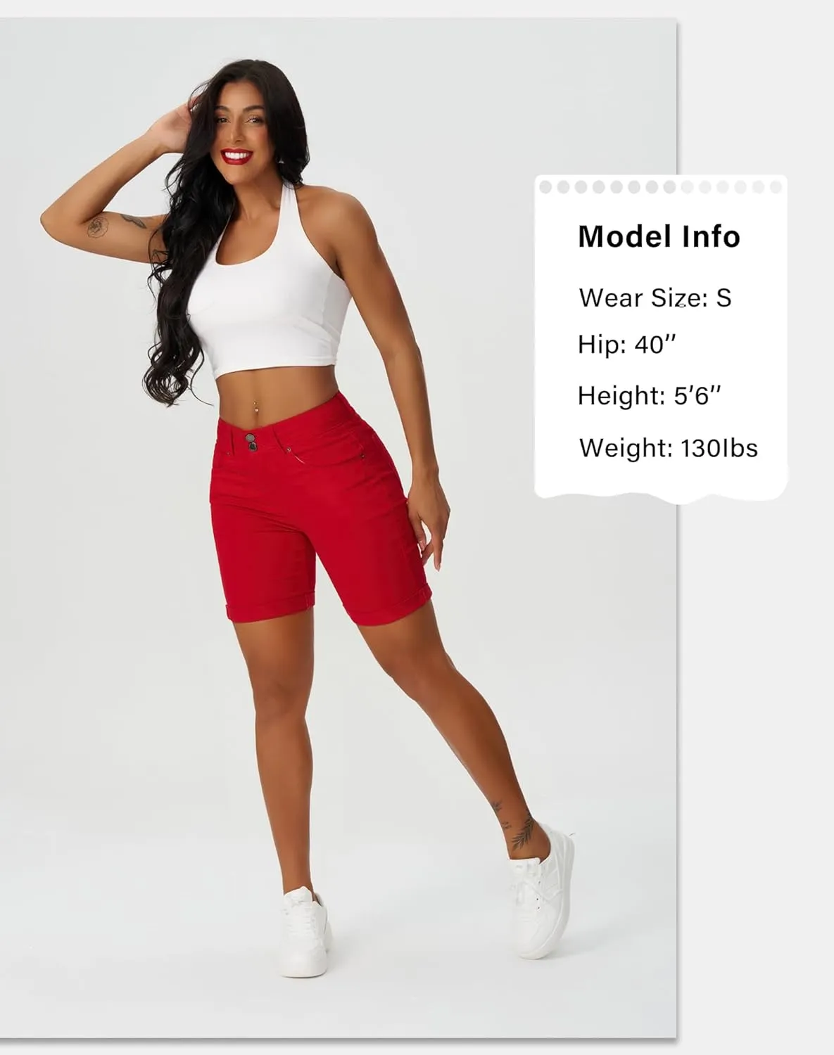 roswear Women's Mid Rise Skinny Butt Lifting Stretchy Bermuda Jeans Shorts