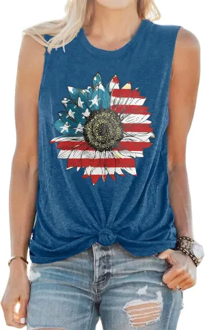 Sunflower Tank Tops Women Sunflower Graphic Tees Shirts Summer Leopard Print Sleeveless Tees Top