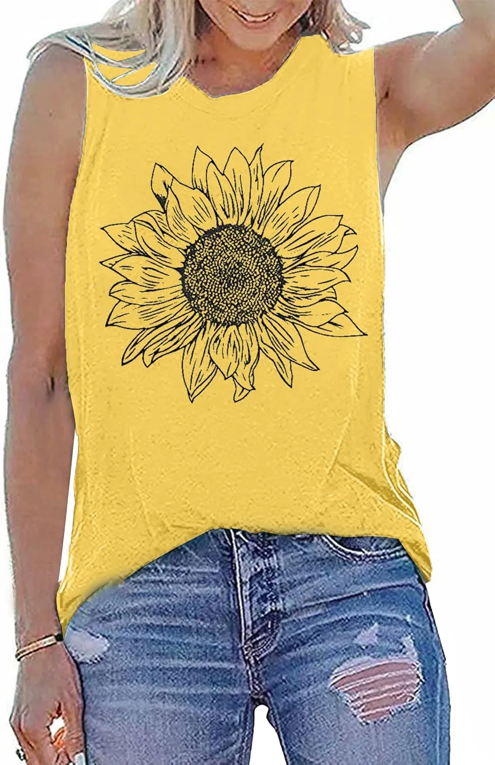 Sunflower Tank Tops Women Sunflower Graphic Tees Shirts Summer Leopard Print Sleeveless Tees Top