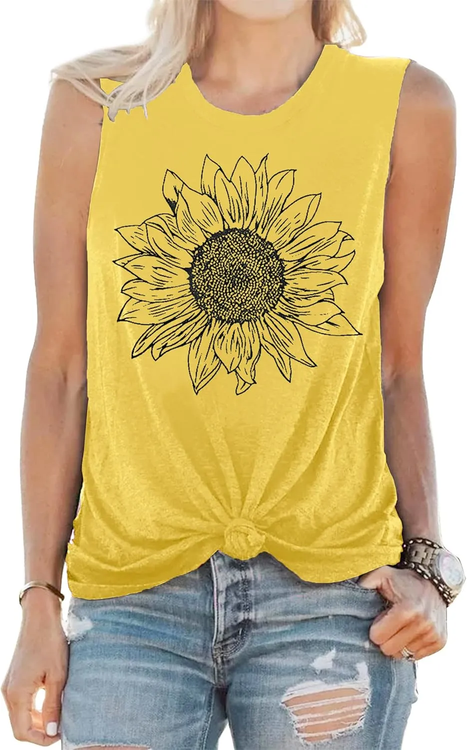 Sunflower Tank Tops Women Sunflower Graphic Tees Shirts Summer Leopard Print Sleeveless Tees Top