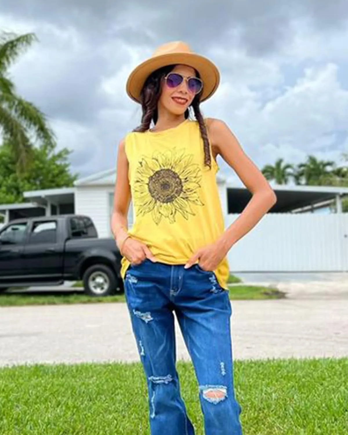 Sunflower Tank Tops Women Sunflower Graphic Tees Shirts Summer Leopard Print Sleeveless Tees Top