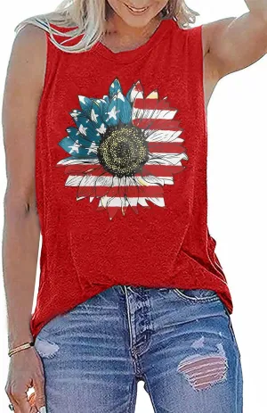 Sunflower Tank Tops Women Sunflower Graphic Tees Shirts Summer Leopard Print Sleeveless Tees Top