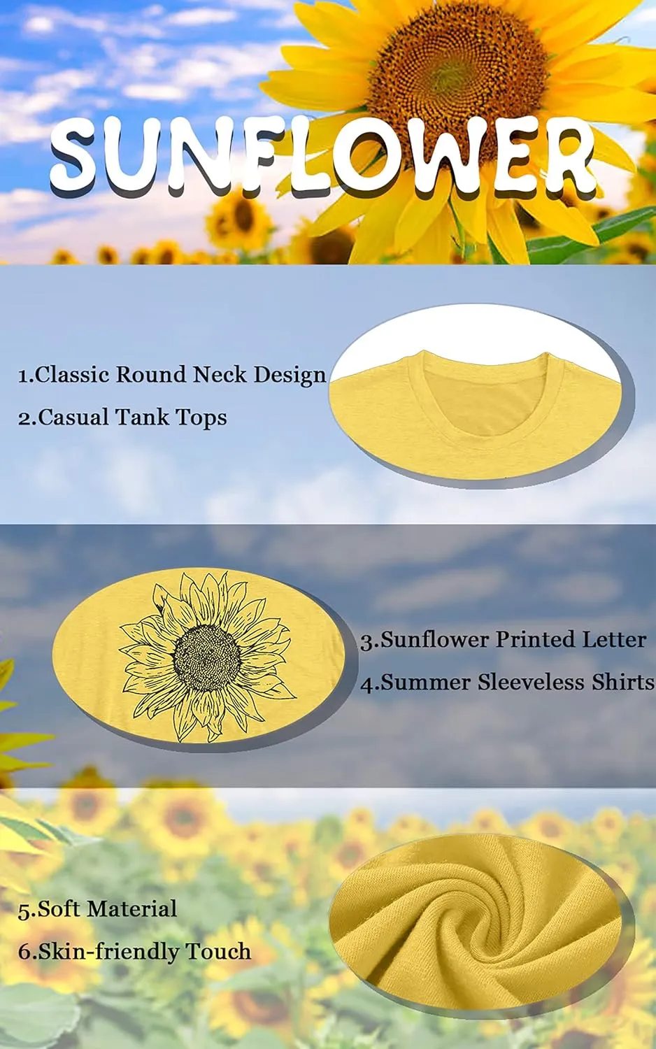 Sunflower Tank Tops Women Sunflower Graphic Tees Shirts Summer Leopard Print Sleeveless Tees Top