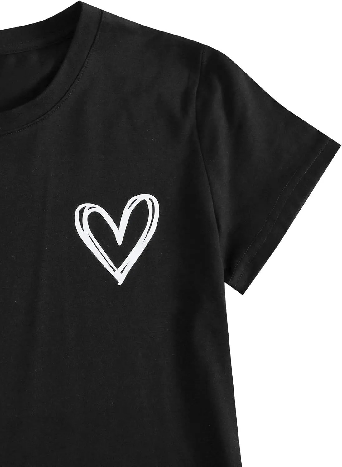 SweatyRocks Women's Heart Print T Shirts Summer Funny Short Sleeve Tops