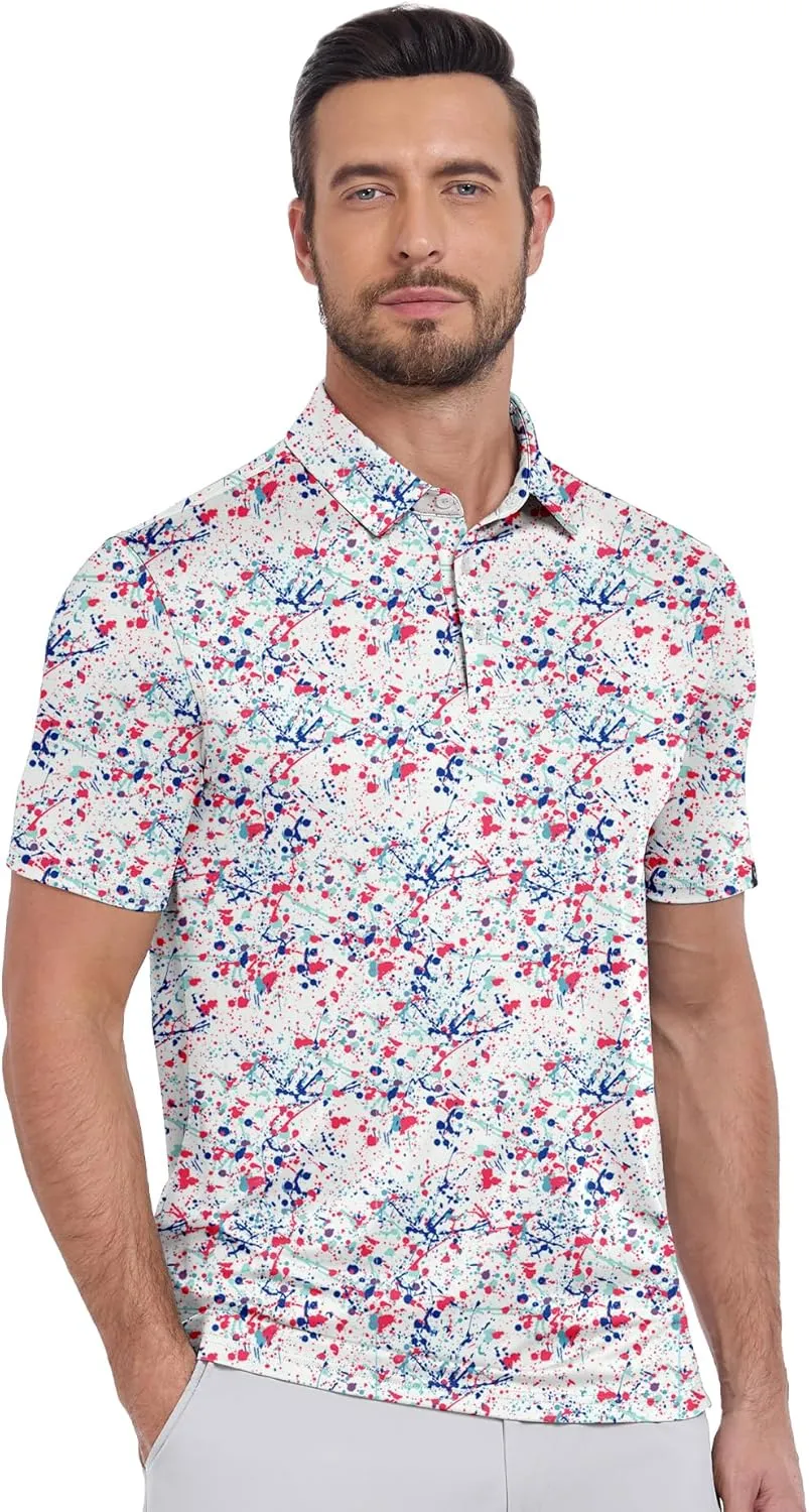 SWISSWELL Mens Golf Shirt Short Sleeve Moisture Wicking Print Polo Shirts for Men Performance Collared Summer Athletic Tshirt