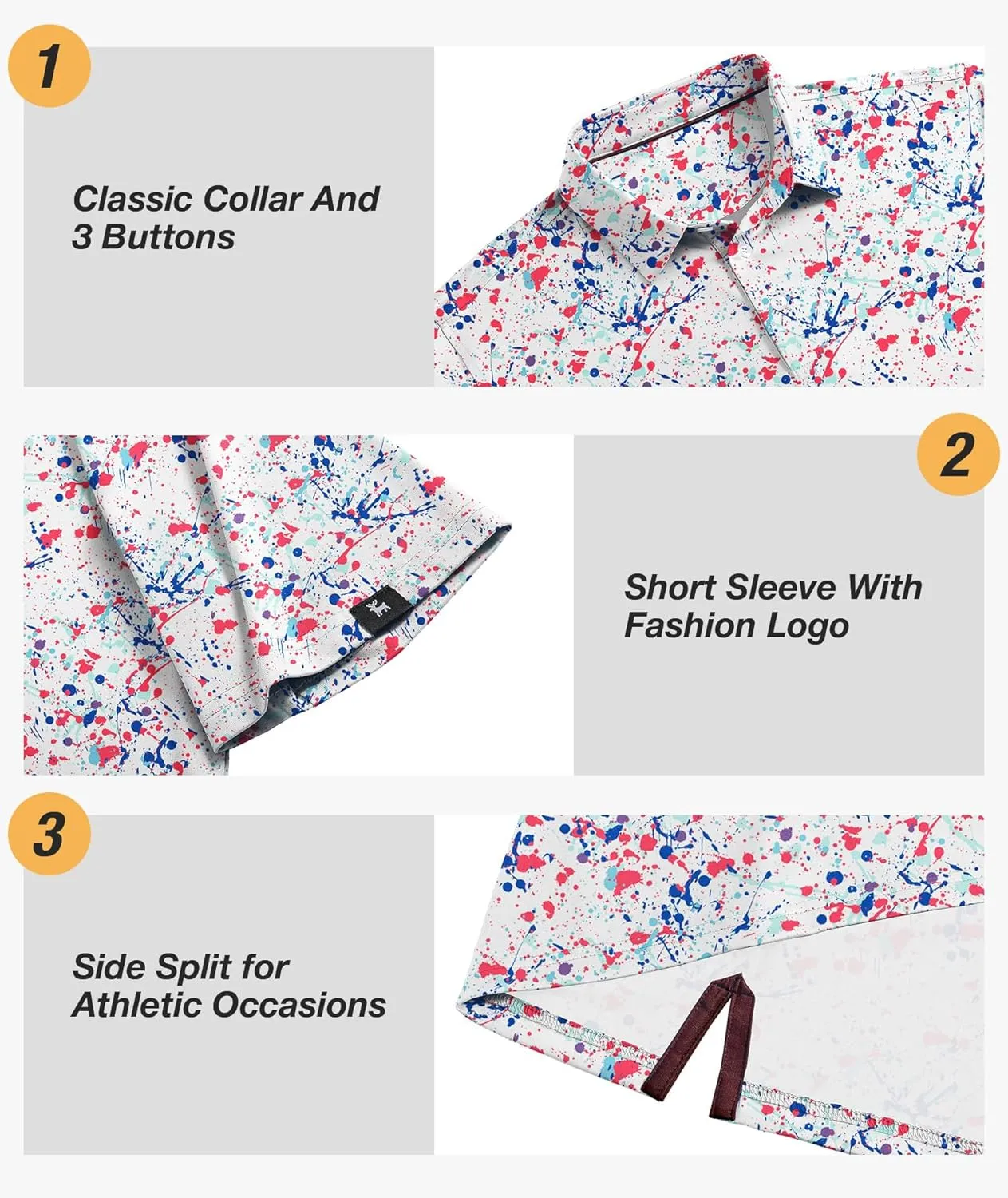 SWISSWELL Mens Golf Shirt Short Sleeve Moisture Wicking Print Polo Shirts for Men Performance Collared Summer Athletic Tshirt
