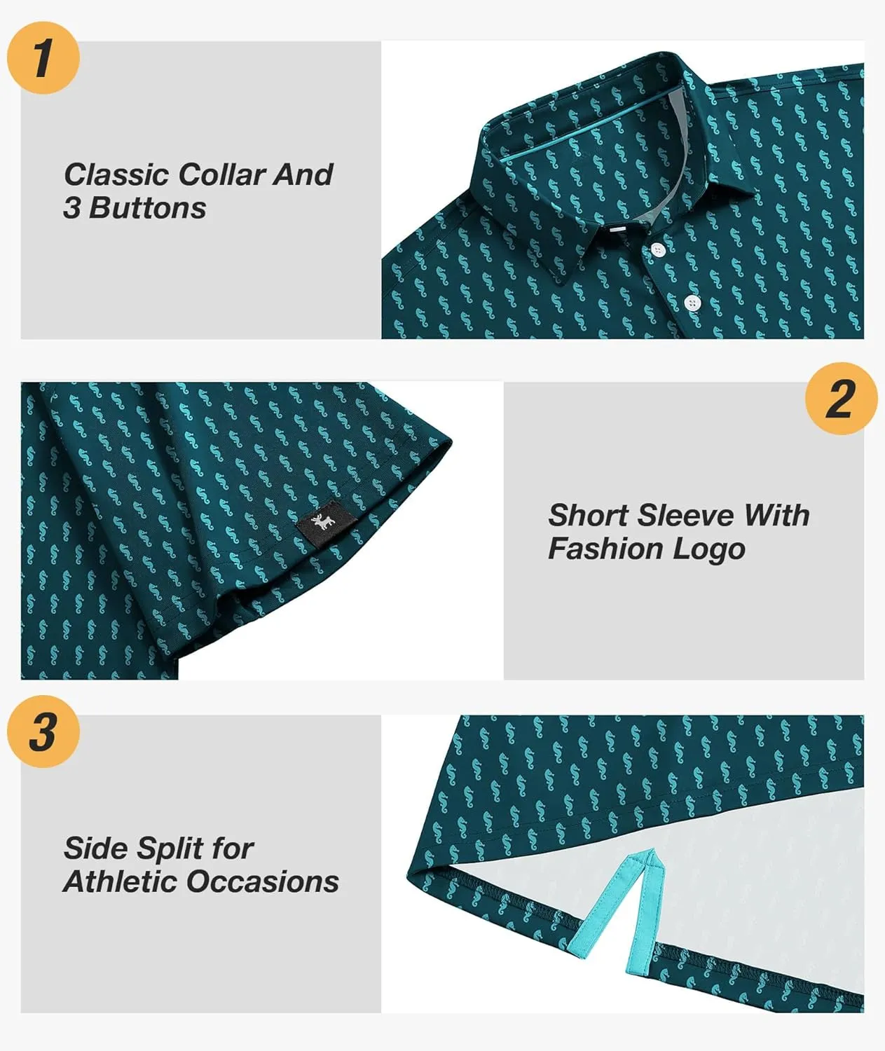 SWISSWELL Mens Golf Shirt Short Sleeve Moisture Wicking Print Polo Shirts for Men Performance Collared Summer Athletic Tshirt