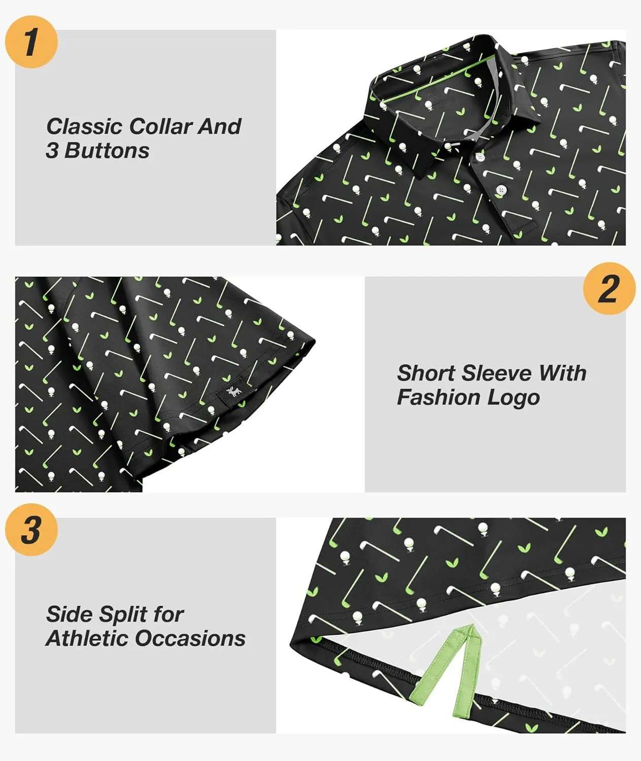 SWISSWELL Mens Golf Shirt Short Sleeve Moisture Wicking Print Polo Shirts for Men Performance Collared Summer Athletic Tshirt