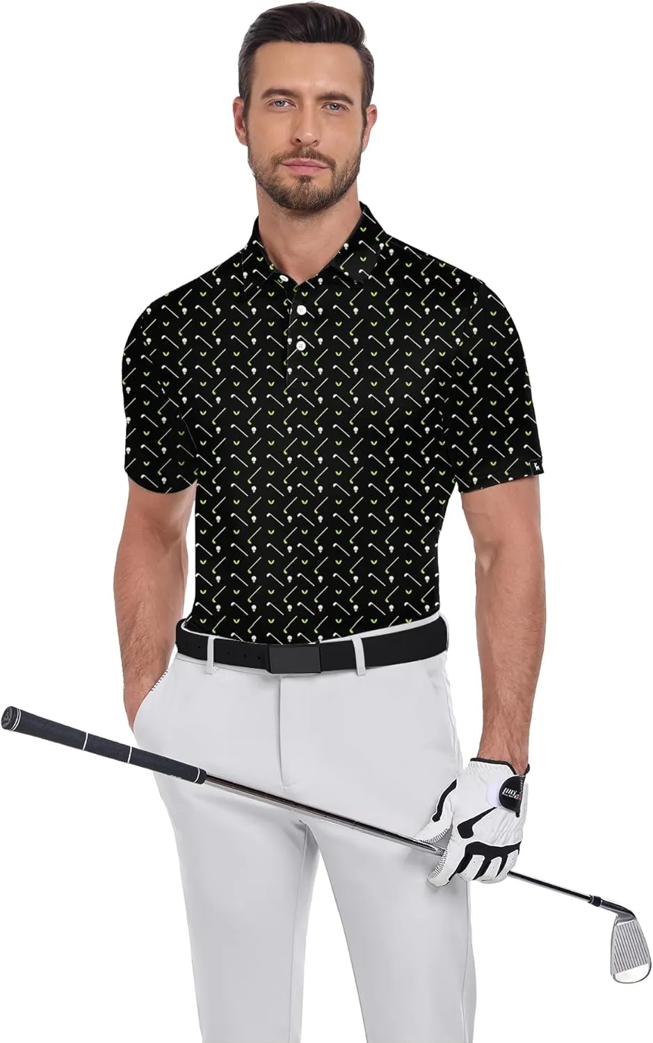 SWISSWELL Mens Golf Shirt Short Sleeve Moisture Wicking Print Polo Shirts for Men Performance Collared Summer Athletic Tshirt