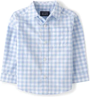 The Children's Place Baby Boys' and Toddler Poplin Long Sleeve Button Down Shirt
