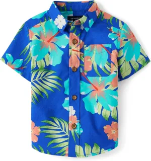The Children's Place Baby Boys' and Toddler Poplin Short Sleeve Button Down Shirt