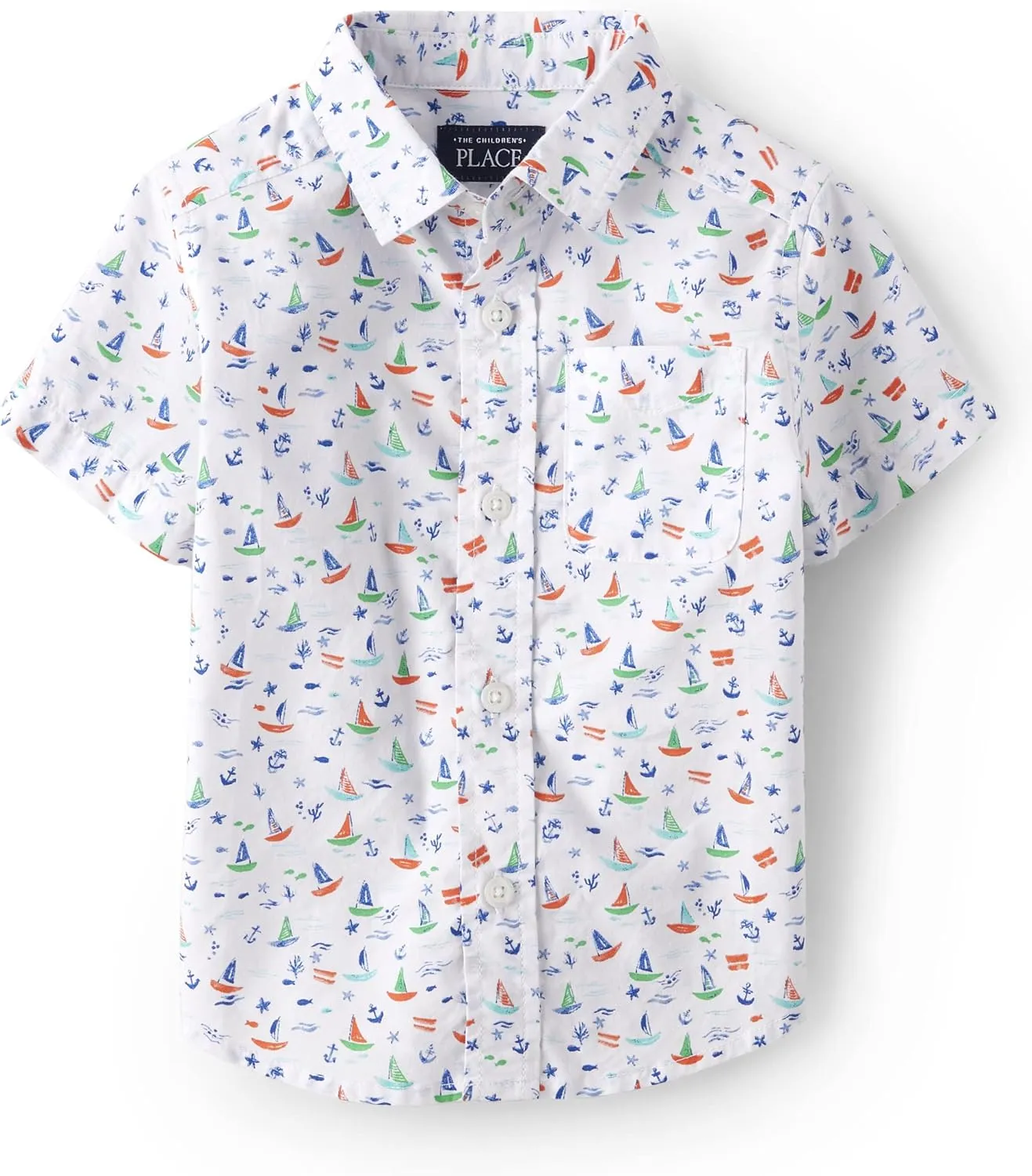 The Children's Place Baby Boys' and Toddler Poplin Short Sleeve Button Down Shirt