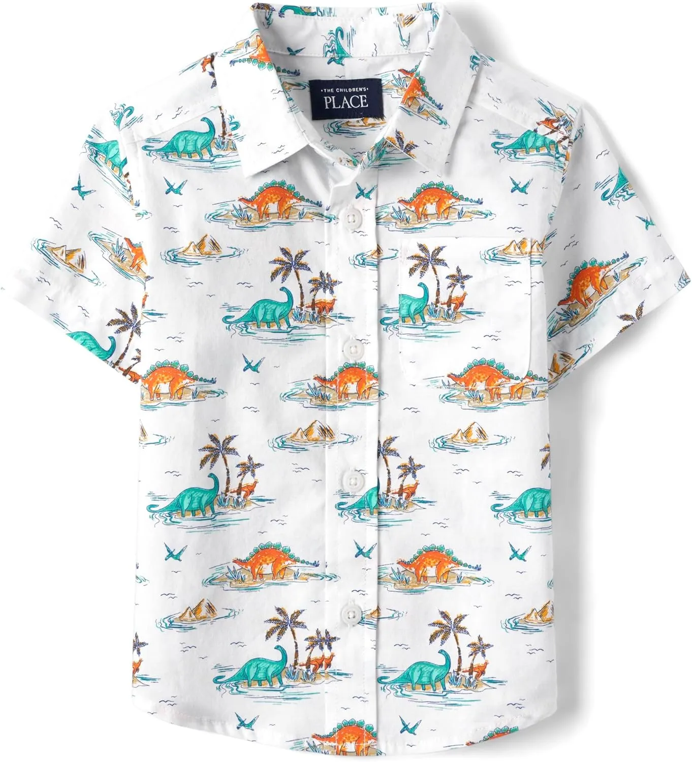 The Children's Place Baby Boys' and Toddler Poplin Short Sleeve Button Down Shirt
