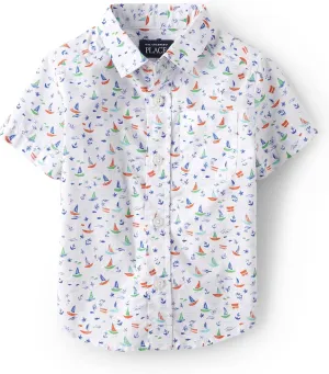 The Children's Place Baby Boys' and Toddler Poplin Short Sleeve Button Down Shirt