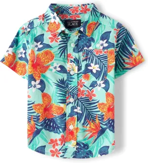 The Children's Place Baby Boys' and Toddler Poplin Short Sleeve Button Down Shirt