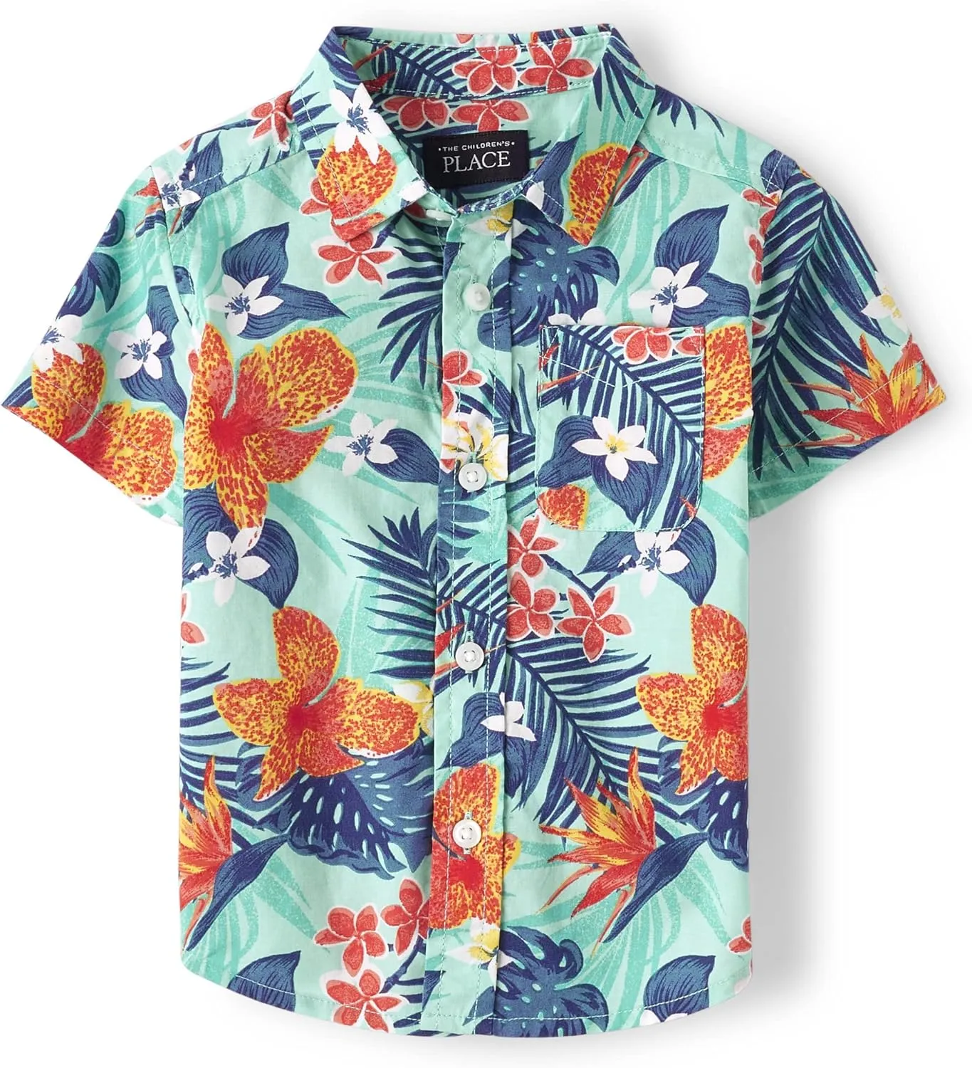 The Children's Place Baby Boys' and Toddler Poplin Short Sleeve Button Down Shirt