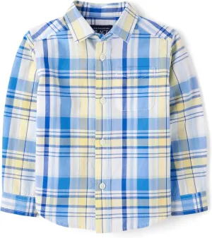 The Children's Place Boys' and Toddler Poplin Long Sleeve Button Down Shirt