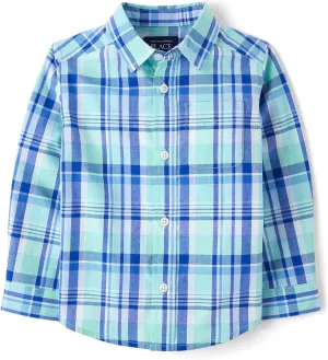 The Children's Place Boys' and Toddler Poplin Long Sleeve Button Down Shirt