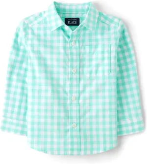 The Children's Place Boys' and Toddler Poplin Long Sleeve Button Down Shirt