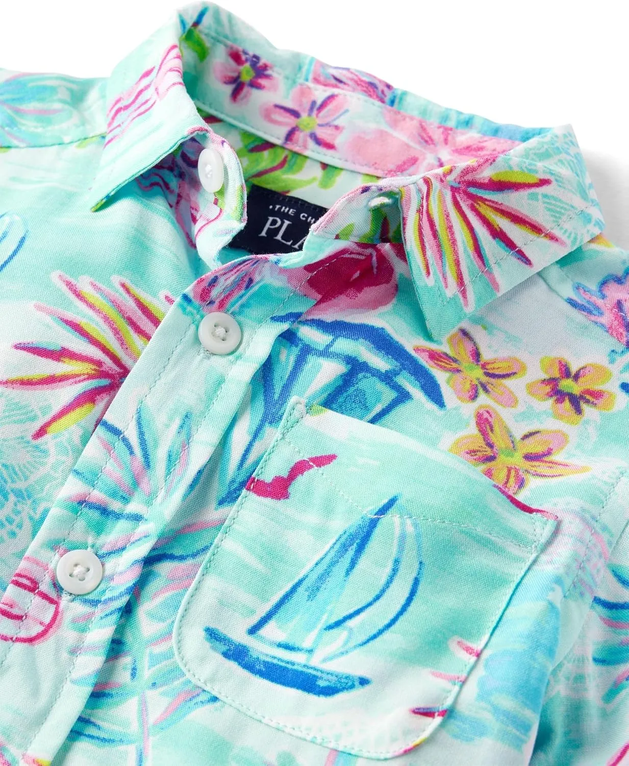 The Children's Place Boys' and Toddler Poplin Short Sleeve Button Down Shirt