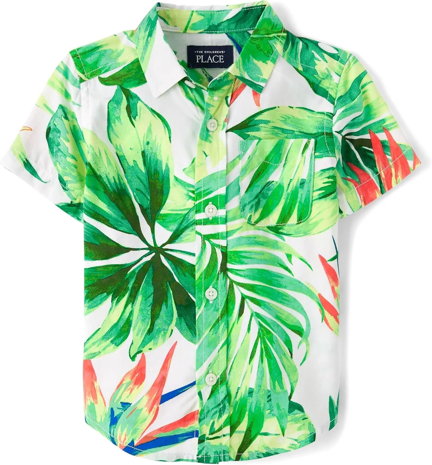The Children's Place Boys' and Toddler Poplin Short Sleeve Button Down Shirt