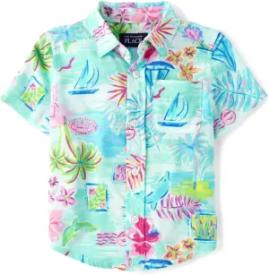 The Children's Place Boys' and Toddler Poplin Short Sleeve Button Down Shirt