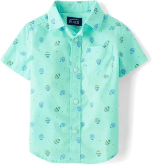 The Children's Place Boys' and Toddler Poplin Short Sleeve Button Down Shirt