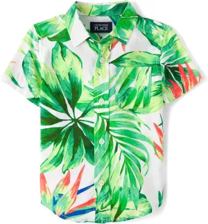 The Children's Place Boys' and Toddler Poplin Short Sleeve Button Down Shirt