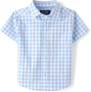 The Children's Place Boys' and Toddler Poplin Short Sleeve Button Down Shirt