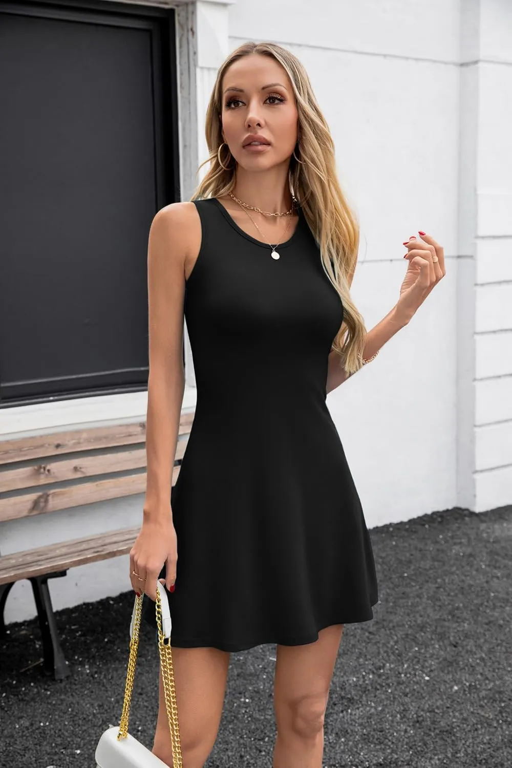 Valiamcep Womens Summer Sleeveless Beach Casual Dresses Crewneck Tank Dress Knit Sports Workout A Line Mini Dresses