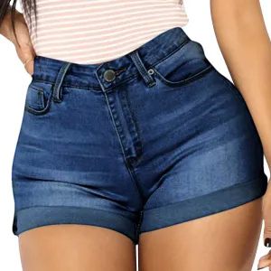 vanberfia Women's Stretchy Denim Mid Rise Jean Shorts with Pockets