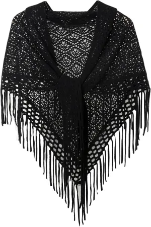 Verdusa Women's Fringe Shrug Sweaters Shawl Front Warp Cardigan Hollow Out Knitted Shawl Wraps