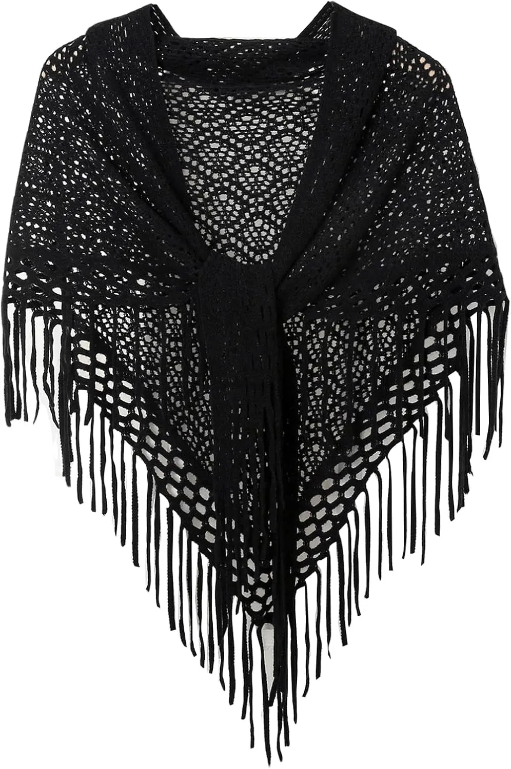 Verdusa Women's Fringe Shrug Sweaters Shawl Front Warp Cardigan Hollow Out Knitted Shawl Wraps