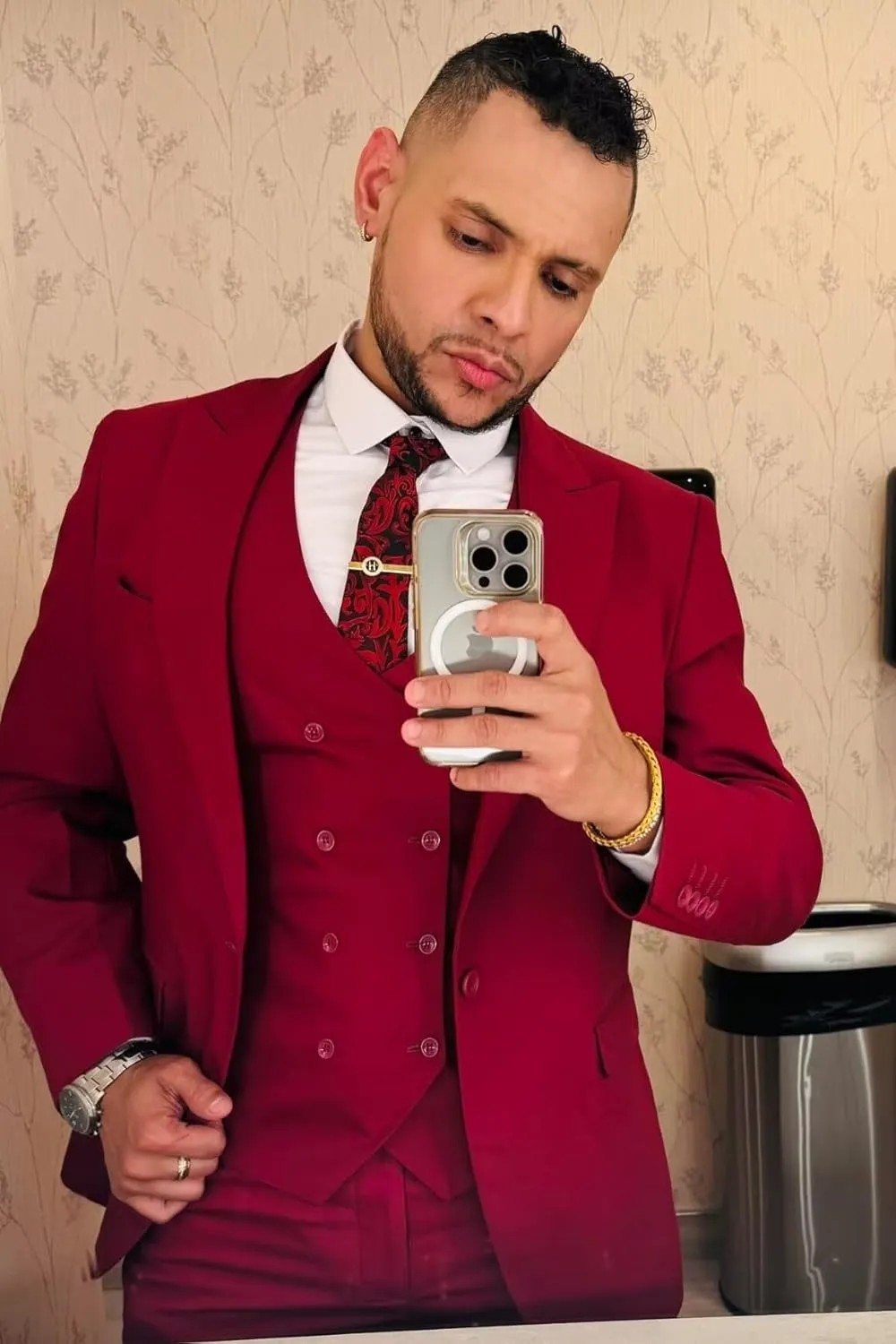 Wangyue 3 Piece Suit Slim Fit Men Suits Double Breasted Wedding Party One Button Blazer Jacket Vest Pants Sets Beige