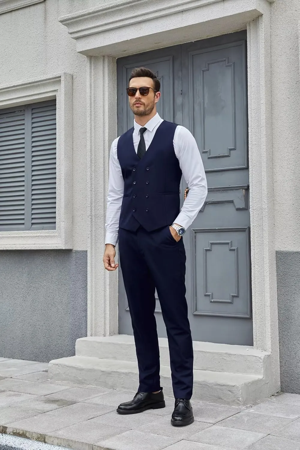 Wangyue Men's 3 Piece Slim Fit Suit Double Breasted Suit Men Formal Suit for Wedding Prom Dinner Party