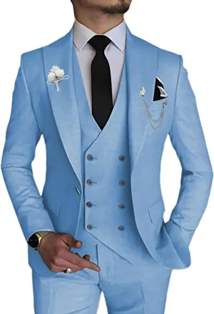 Wangyue Men's 3 Piece Slim Fit Suit Double Breasted Suit Men Formal Suit for Wedding Prom Dinner Party